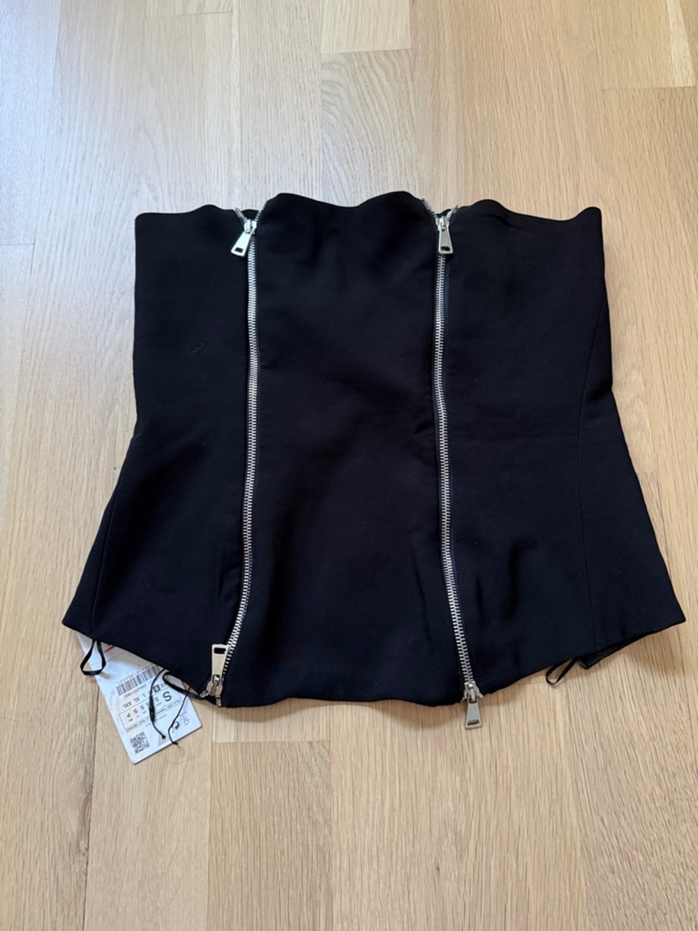 Zara Black Strapless Corset-Style Mini Top with Double Silver Zips